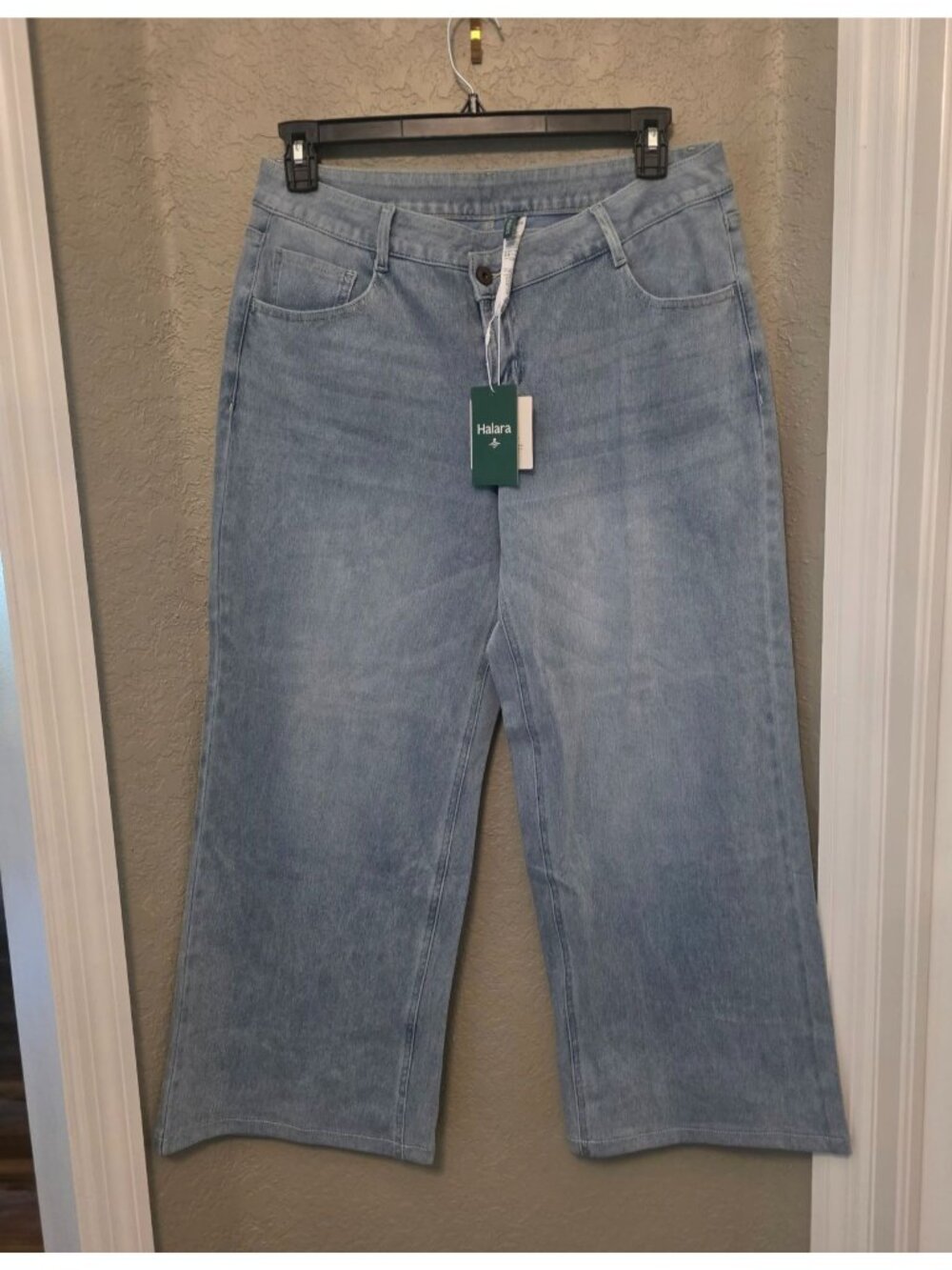 Halara Flex Asymmetric Light Wash Low Rise Baggy Wide Leg Jeans L NEW Regular